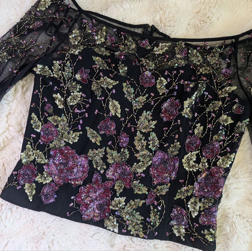 Vintage Albert Makali Beaded Wild Flutter Sleeve Corset Blouse - Picture 16 of 16